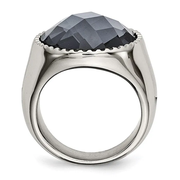 Rings Stainless Steel Polished Grey Glass Ring Chisel