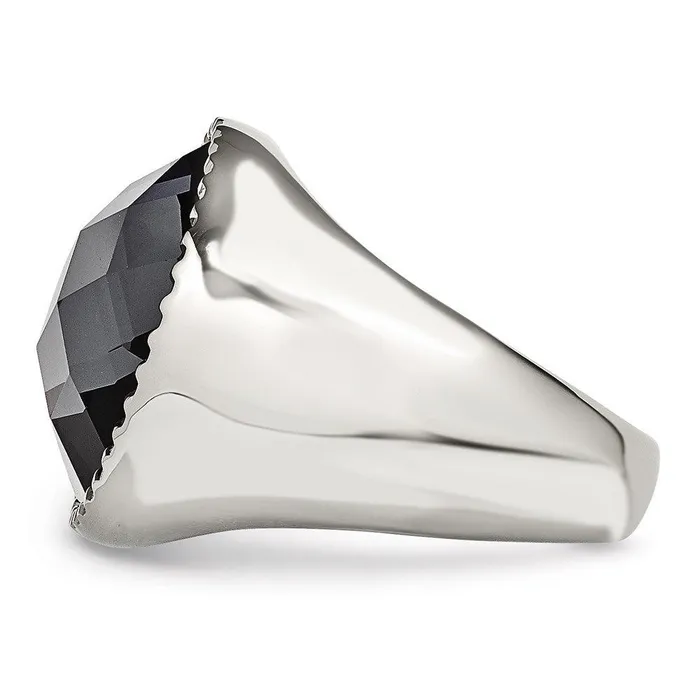 Rings Stainless Steel Polished Grey Glass Ring Chisel