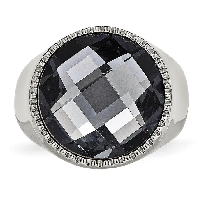 Rings Stainless Steel Polished Grey Glass Ring Chisel