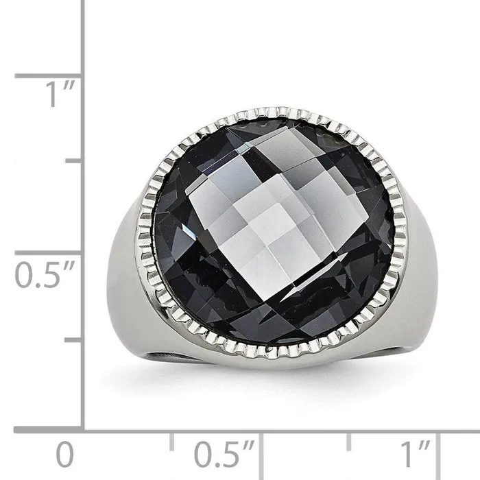 Rings Stainless Steel Polished Grey Glass Ring Chisel