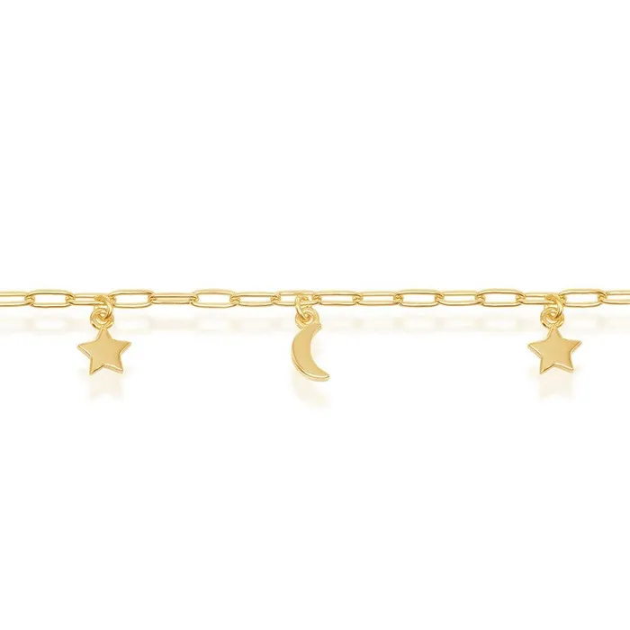 Rings Sterling Silver Moon Star Charms Paperclip Anklet Gold Plated Classic