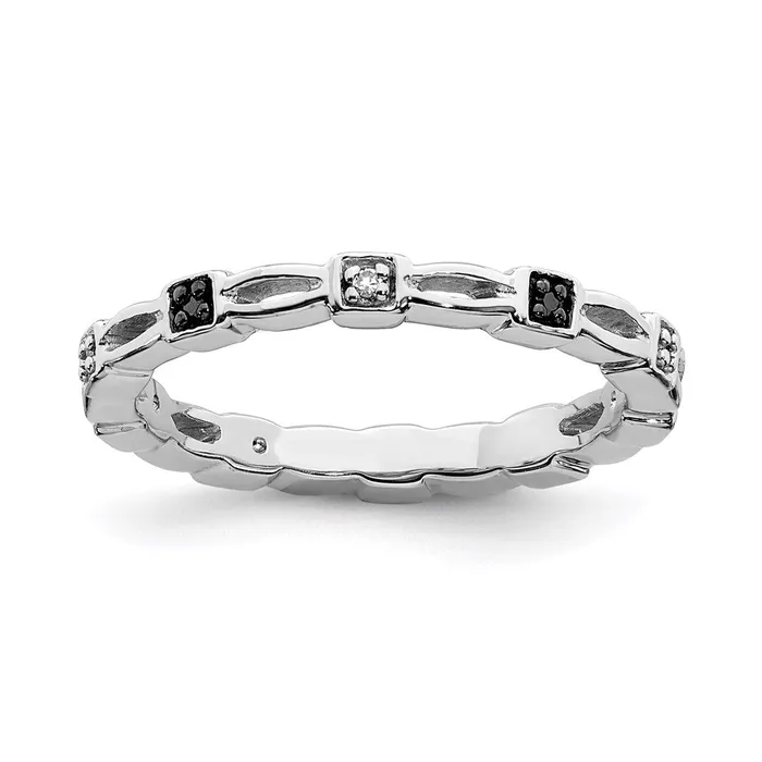 Rings Sterling Silver Stackable Expressions Black White Diamond Ring QSK1058 Stackable Expressions