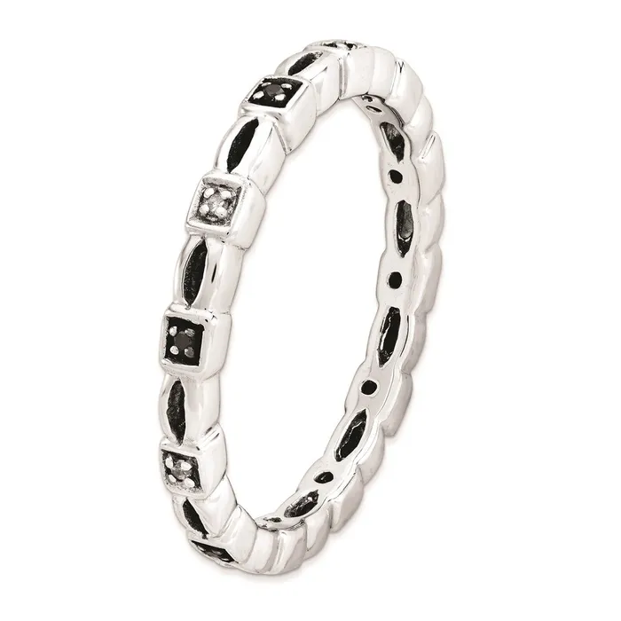 Rings Sterling Silver Stackable Expressions Black White Diamond Ring QSK1058 Stackable Expressions