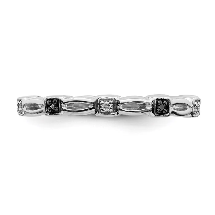 Rings Sterling Silver Stackable Expressions Black White Diamond Ring QSK1058 Stackable Expressions