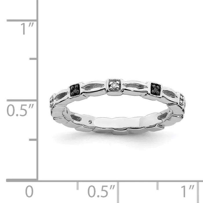 Rings Sterling Silver Stackable Expressions Black White Diamond Ring QSK1058 Stackable Expressions