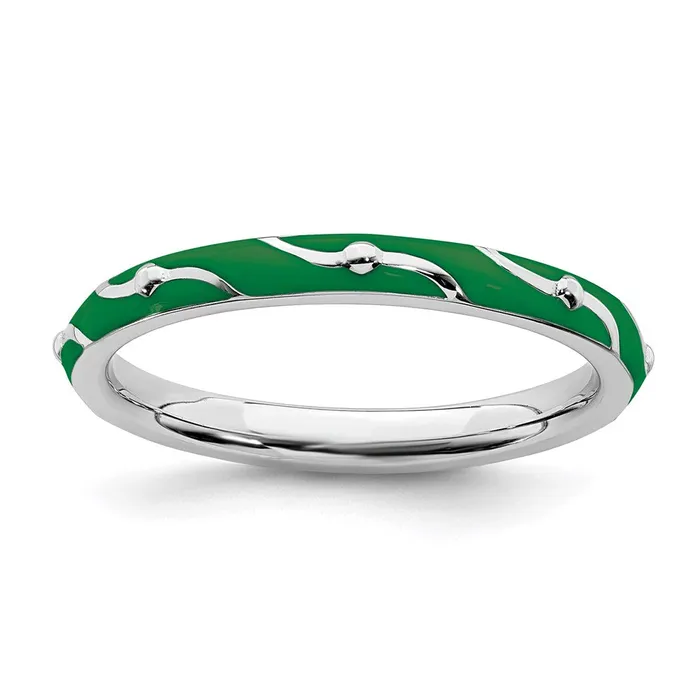 Rings Sterling Silver Stackable Expressions Green Enamel Ring QSK1501 Stackable Expressions