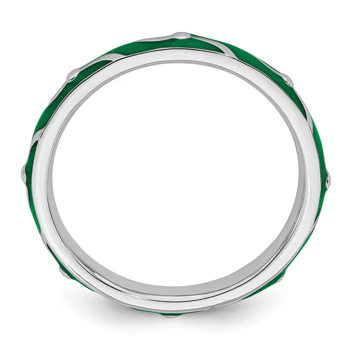 Rings Sterling Silver Stackable Expressions Green Enamel Ring QSK1501 Stackable Expressions