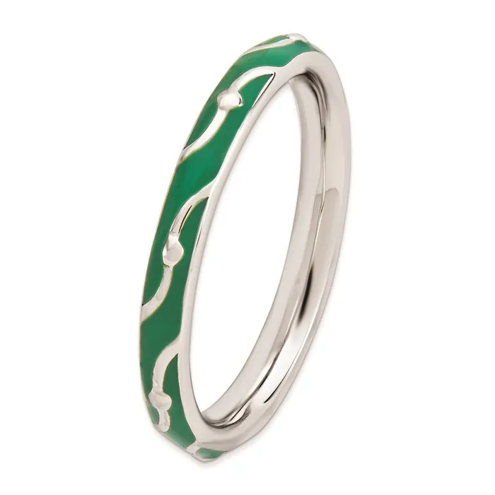 Rings Sterling Silver Stackable Expressions Green Enamel Ring QSK1501 Stackable Expressions