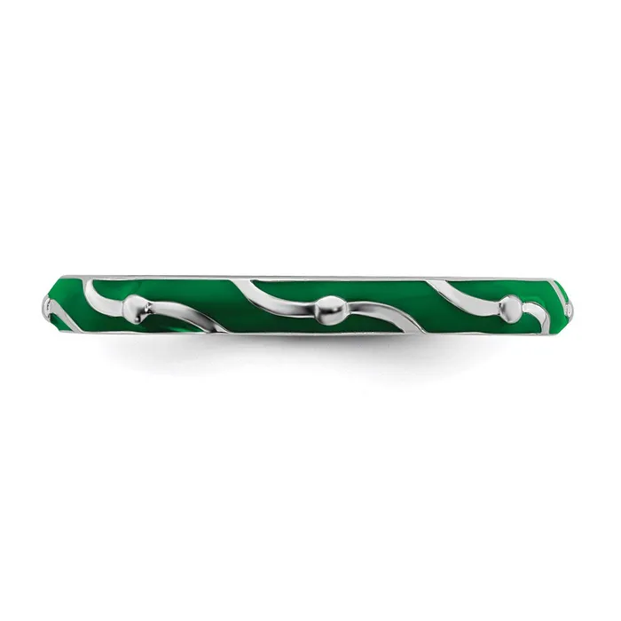 Rings Sterling Silver Stackable Expressions Green Enamel Ring QSK1501 Stackable Expressions
