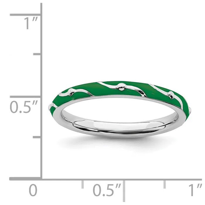 Rings Sterling Silver Stackable Expressions Green Enamel Ring QSK1501 Stackable Expressions