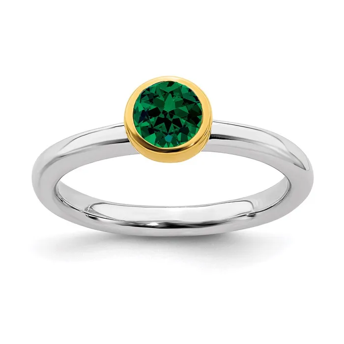 Rings Sterling Silver Stackable Expressions wGoldplate Cr Emerald Ring QSK1879 Stackable Expressions