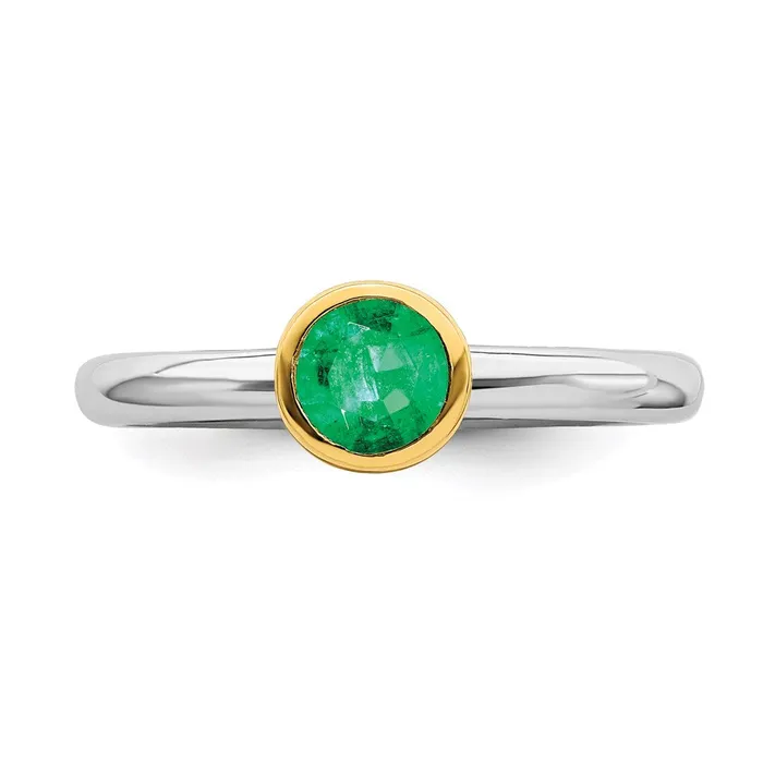 Rings Sterling Silver Stackable Expressions wGoldplate Cr Emerald Ring QSK1879 Stackable Expressions