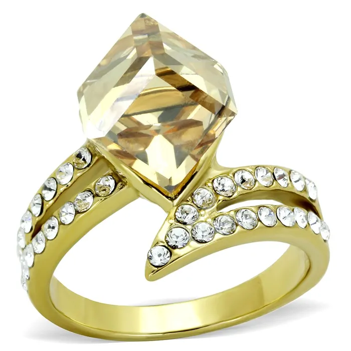Rings TK1745 IP GoldIon Plating Stainless Steel Ring with Top Grade Crystal in Champagne Alamode