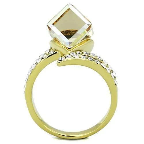Rings TK1745 IP GoldIon Plating Stainless Steel Ring with Top Grade Crystal in Champagne Alamode