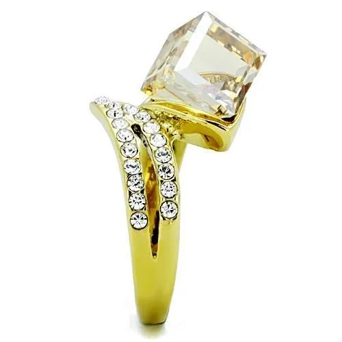 Rings TK1745 IP GoldIon Plating Stainless Steel Ring with Top Grade Crystal in Champagne Alamode