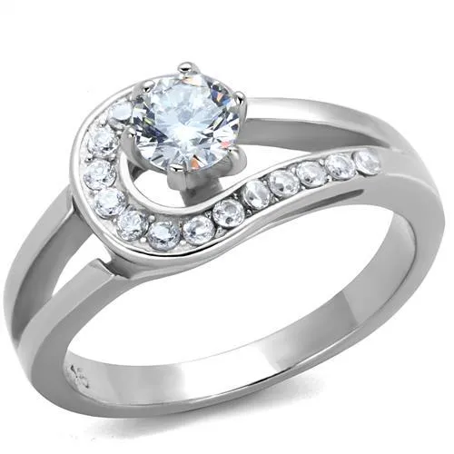 Rings TK1857 High polished no plating Stainless Steel Ring with AAA Grade CZ in Clear Alamode