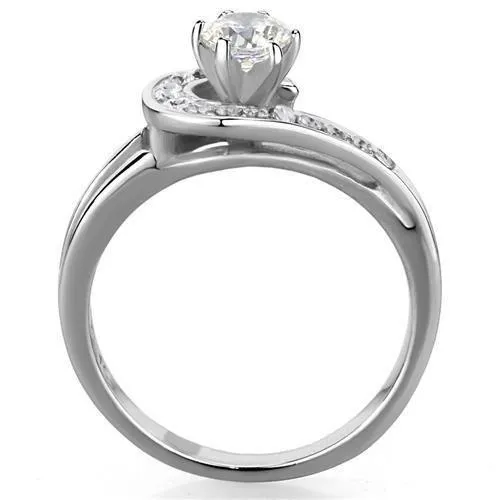Rings TK1857 High polished no plating Stainless Steel Ring with AAA Grade CZ in Clear Alamode