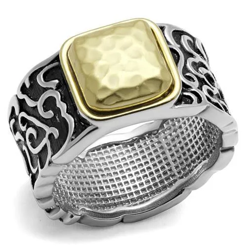 Rings TK2509 TwoTone IP Gold Ion Plating Stainless Steel Ring with Epoxy in Jet Alamode