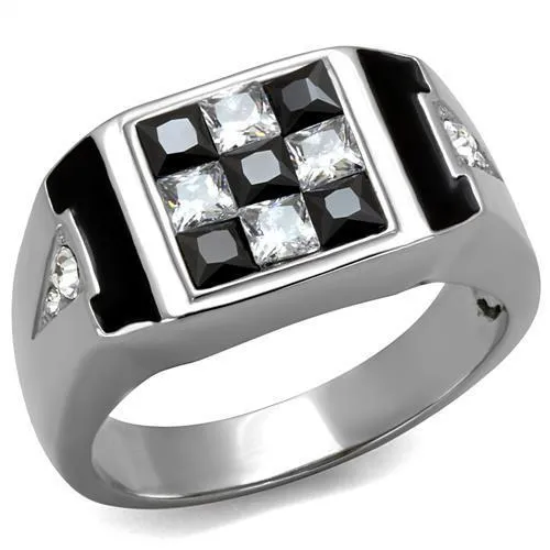 Rings TK2663 High polished no plating Stainless Steel Ring with AAA Grade CZ in Jet Alamode