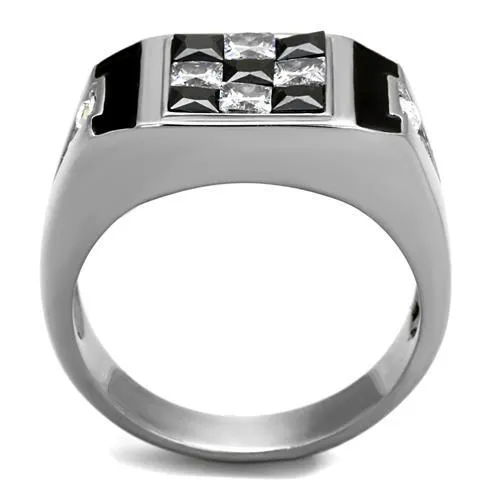 Rings TK2663 High polished no plating Stainless Steel Ring with AAA Grade CZ in Jet Alamode