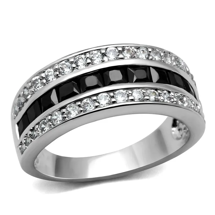 Rings TK2872 High polished no plating Stainless Steel Ring with AAA Grade CZ in Black Diamond Alamode