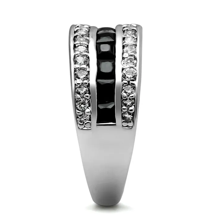 Rings TK2872 High polished no plating Stainless Steel Ring with AAA Grade CZ in Black Diamond Alamode
