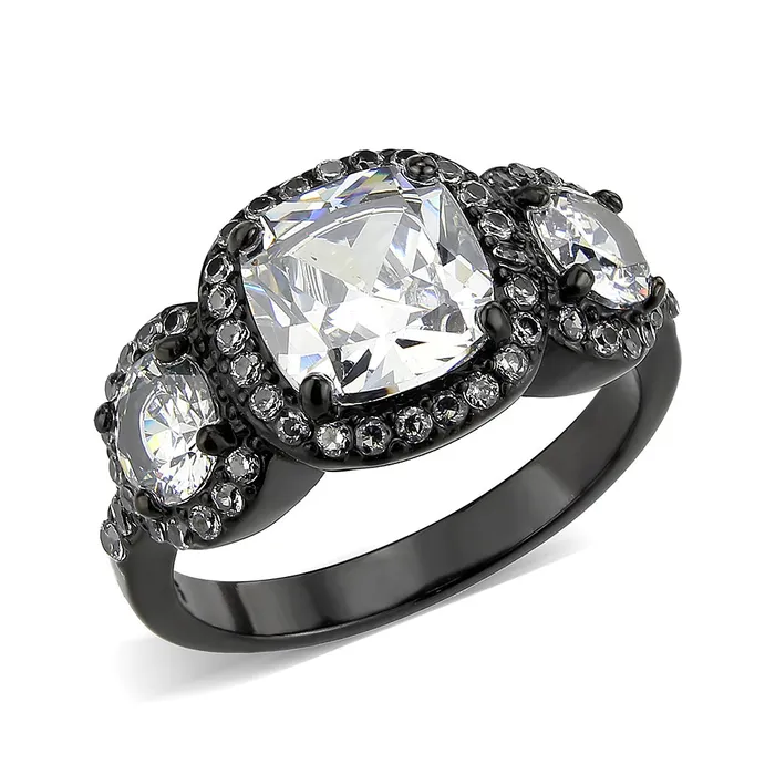 Rings TK3784 IP Black Ion Plating Stainless Steel Ring with AAA Grade CZ in Clear Alamode