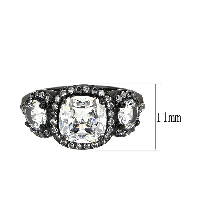 Rings TK3784 IP Black Ion Plating Stainless Steel Ring with AAA Grade CZ in Clear Alamode