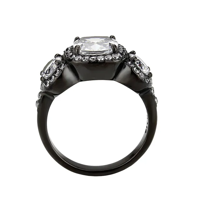 Rings TK3784 IP Black Ion Plating Stainless Steel Ring with AAA Grade CZ in Clear Alamode