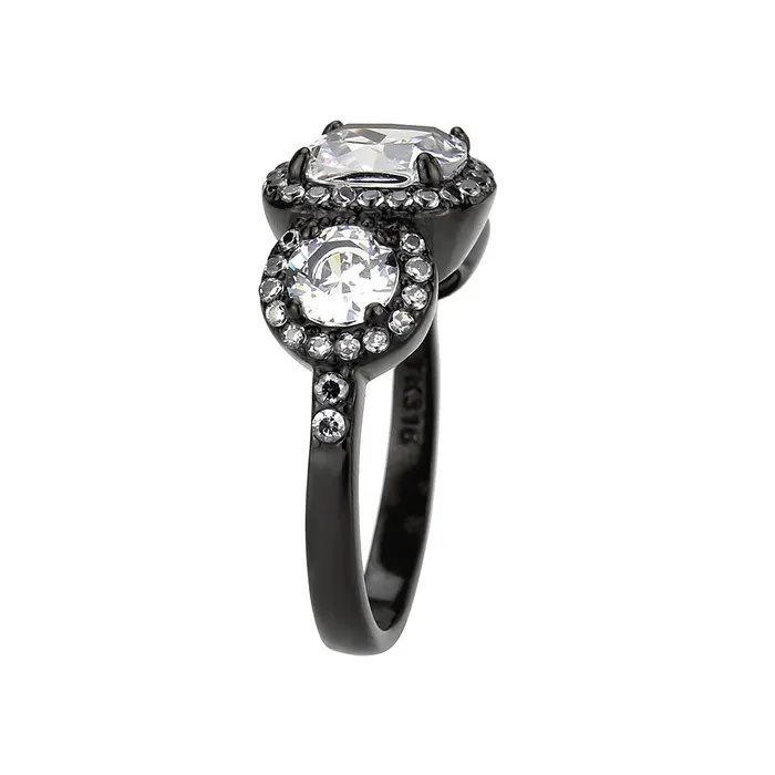 Rings TK3784 IP Black Ion Plating Stainless Steel Ring with AAA Grade CZ in Clear Alamode