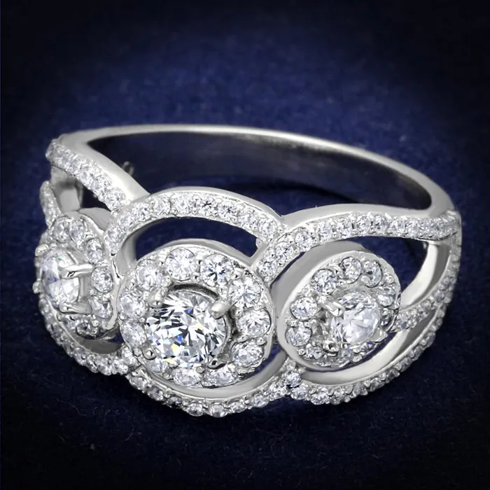 Rings TS468 Rhodium 925 Sterling Silver Ring with AAA Grade CZ in Clear Alamode