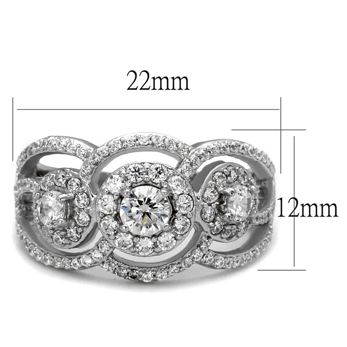 Rings TS468 Rhodium 925 Sterling Silver Ring with AAA Grade CZ in Clear Alamode