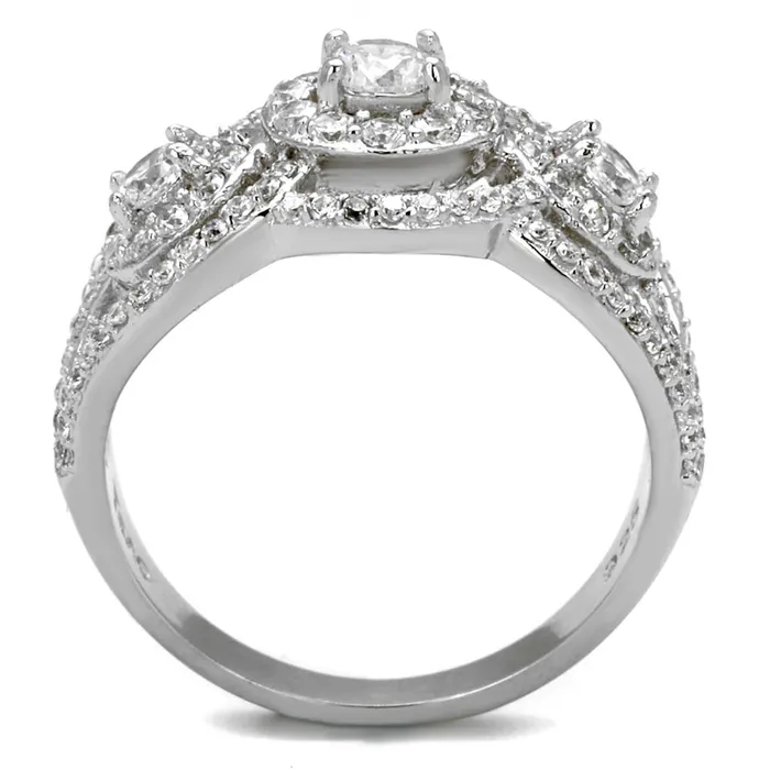 Rings TS468 Rhodium 925 Sterling Silver Ring with AAA Grade CZ in Clear Alamode
