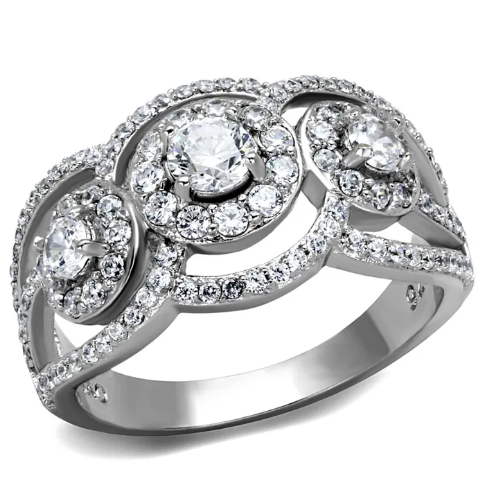 Rings TS468 Rhodium 925 Sterling Silver Ring with AAA Grade CZ in Clear Alamode