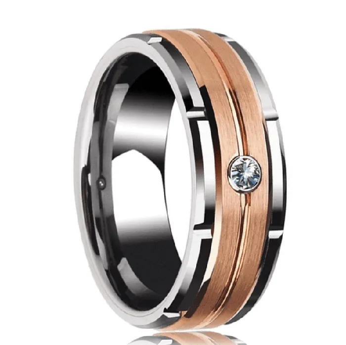 Rings Tungsten Carbide Ring 8MM Rose Gold and Silver Wedding Band VVS Jewelry
