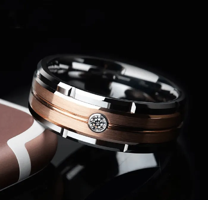Rings Tungsten Carbide Ring 8MM Rose Gold and Silver Wedding Band VVS Jewelry