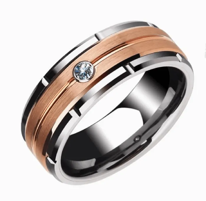Rings Tungsten Carbide Ring 8MM Rose Gold and Silver Wedding Band VVS Jewelry