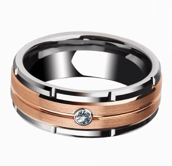 Rings Tungsten Carbide Ring 8MM Rose Gold and Silver Wedding Band VVS Jewelry