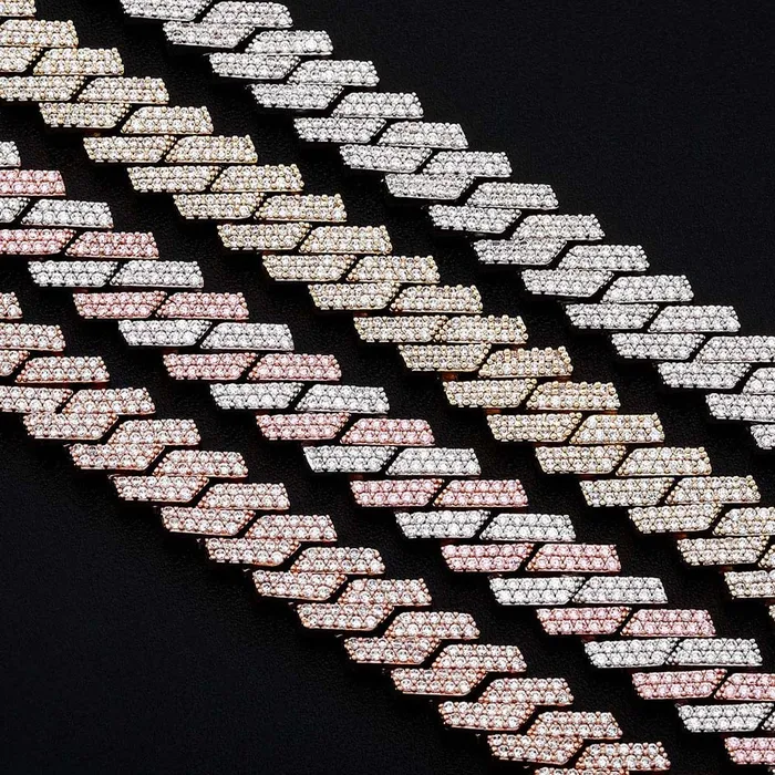 Rings VVS Jewelry 12mm Diamond Prong Cuban Chain Two Tone Rose Gold Silver