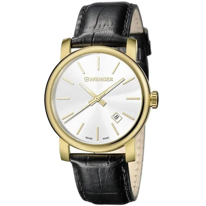 Rings Wenger Mens Quartz Watch Urban Vintage Silver Tone Dial Black Strap 011041119 Wenger