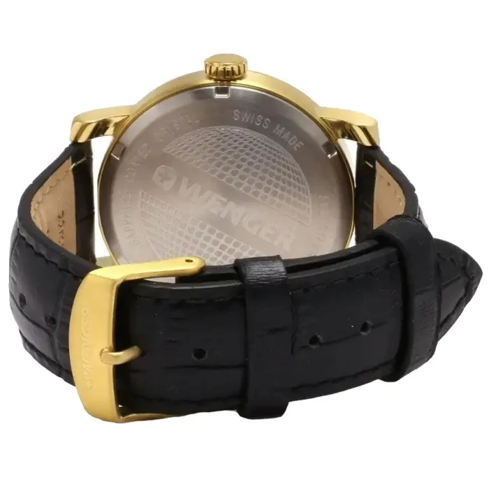 Rings Wenger Mens Quartz Watch Urban Vintage Silver Tone Dial Black Strap 011041119 Wenger