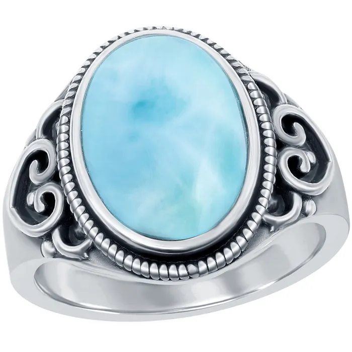 Rings Womens Ring Oval Larimar Filigree Design Size 8 W26818 Classic