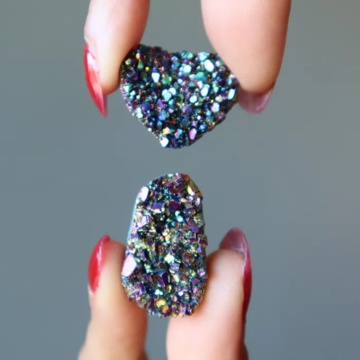 Satin Crystals Charm Necklaces Aura Quartz Cluster Cabochon Spark Rainbow Titanium