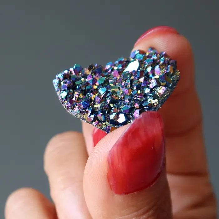 Satin Crystals Charm Necklaces Aura Quartz Cluster Cabochon Spark Rainbow Titanium