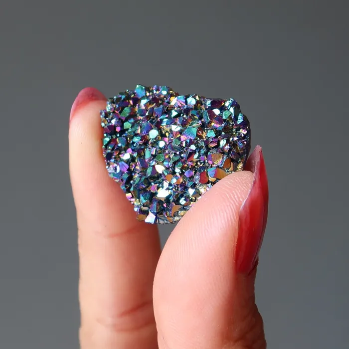 Satin Crystals Charm Necklaces Aura Quartz Cluster Cabochon Spark Rainbow Titanium