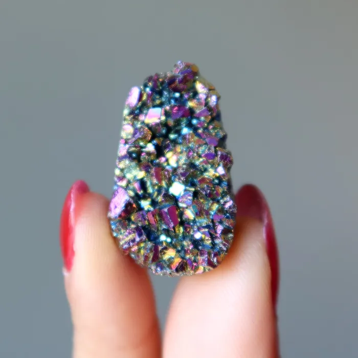 Satin Crystals Charm Necklaces Aura Quartz Cluster Cabochon Spark Rainbow Titanium