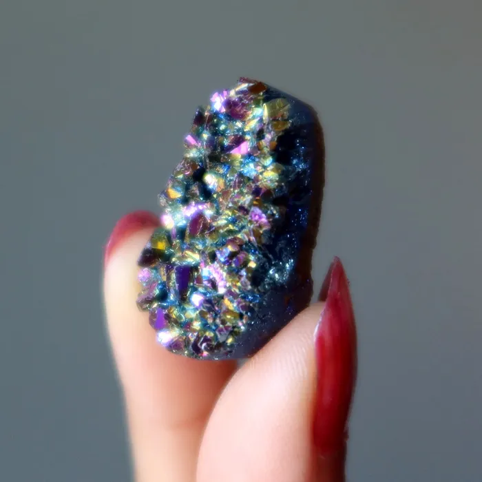 Satin Crystals Charm Necklaces Aura Quartz Cluster Cabochon Spark Rainbow Titanium