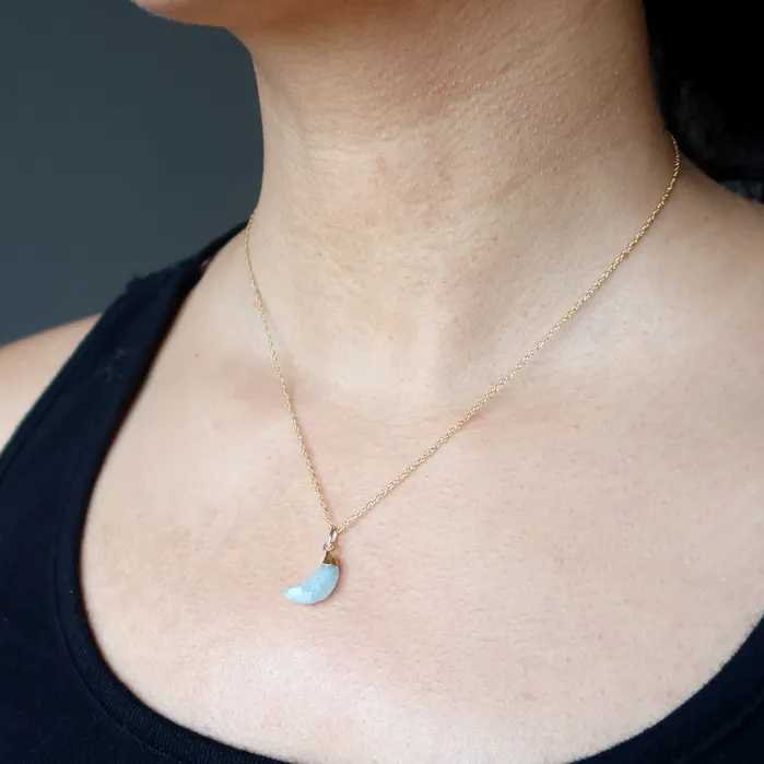 Satin Crystals Necklaces Aquamarine Necklace Blue Moon Gem 24Karat Gold