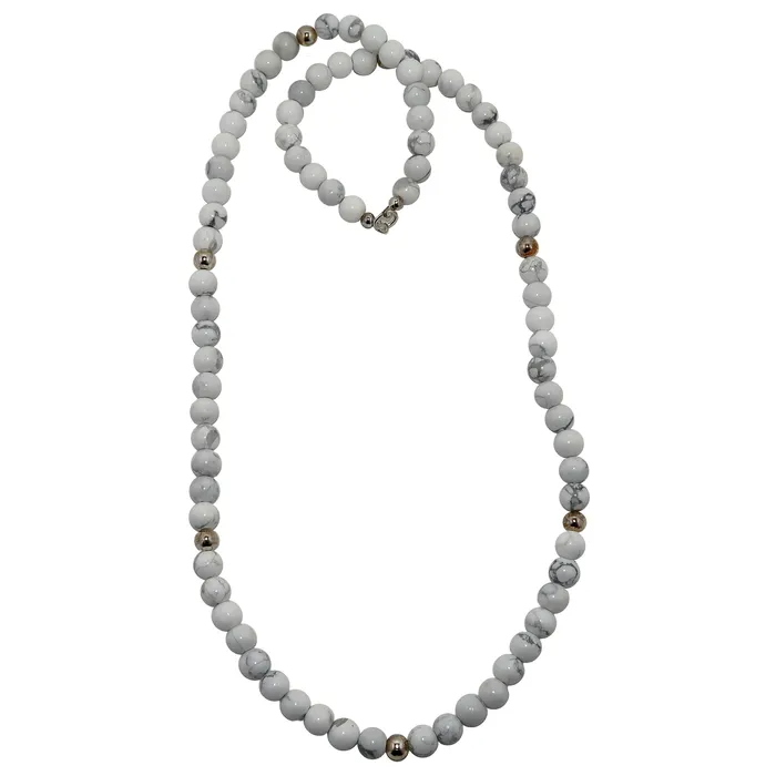 Satin Crystals Necklaces Howlite Necklace White Beaded Long Strand Aura Gems