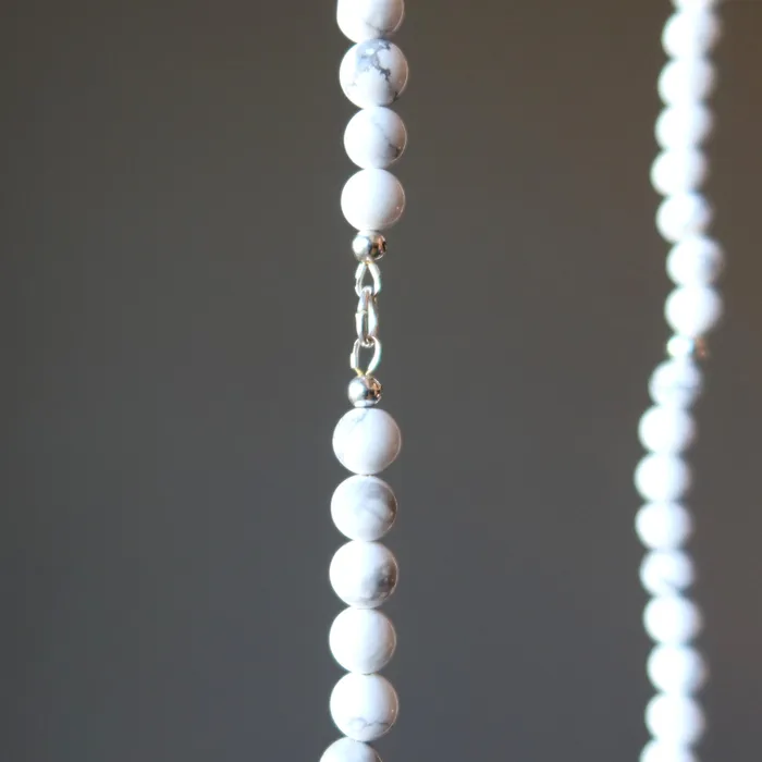 Satin Crystals Necklaces Howlite Necklace White Beaded Long Strand Aura Gems